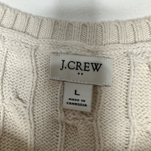 J Crew Cable Knit Sweater Vest Size L Natural Cream Preppy Cotton BS916 - Picture 3 of 9